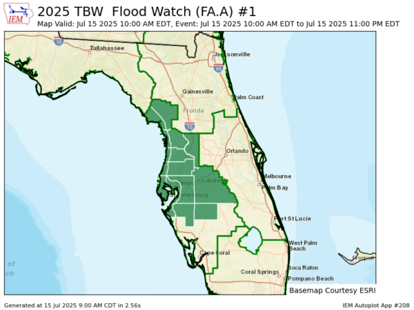 NWS Tampa Issues Flood Watch Central Florida Through Tuesday Evening