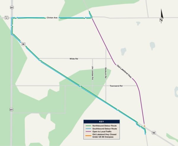 Old Lakeland Highway to Close Under US 98 for Bridgework on July 6th-7th Nights
