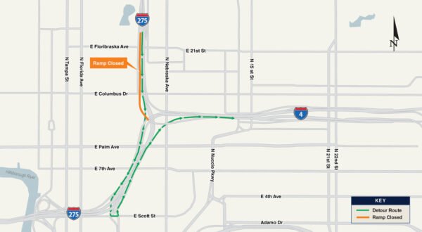 Southbound I-275 Ramp (Exit 45B) to Eastbound I-4 Closing Nightly