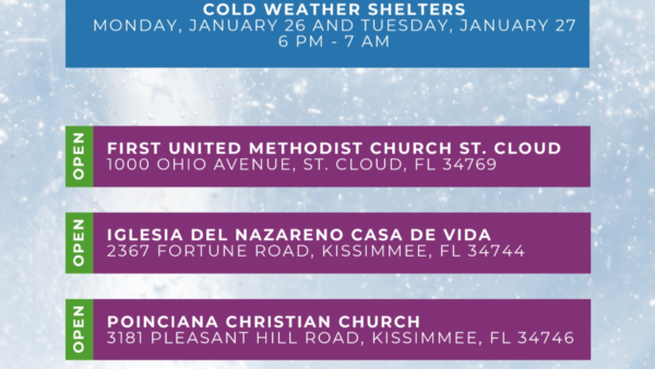 Osceola County Weather Shelters to Open Monday & Tuesday Evenings