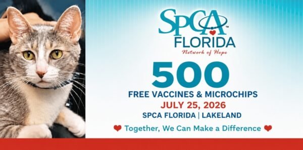 500 Free Pet Microchips & Rabies Vaccines at SPCA Florida in Lakeland July 25